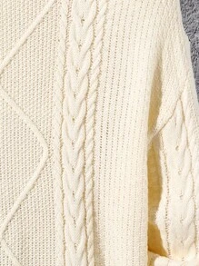 SHEIN Jersey de tejido de punto acanalado de manga larga con cuello redondo, de corte holgado, para adolescentes, adecuado para uso casual o formal, jersey ancho de punto retro en avena