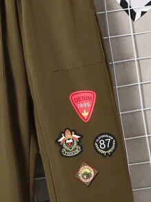 SHEIN Tween Boy Fashion Printed Patchwork Long Pants, Autumn/Winter - Army Green - View 5