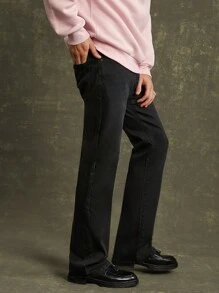 Men Premium Cotton Denim Stretch Flare Jeans - Black - View 3