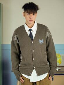 DAZY Maglione da uomo con scollo a V e abbottonatura, maniche lunghe, motivo jacquard, per l'autunno