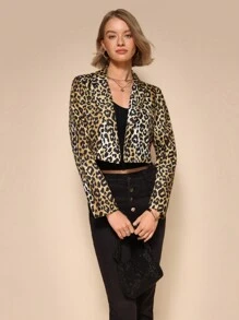 Chiquease 女士时尚豹纹翻领长袖薄款夹克