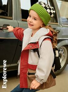 SHEIN Parka avec poches blocs de couleurs et patchwork, doublée thermique, pour jeune fille, pour l'hiver