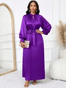 SHEIN Lady 礼服 女士优雅紫色通勤礼服 秋季长款正式晚礼服 秋季女士秋季礼服 外出服 舞会礼服 女士音乐会礼服 感恩节女士服装 紫色返校节礼服 优雅礼服 秋季女士服装 返校节礼服 公主女士礼服 紫色裙子 长袖连衣裙 - 紫色 - 查看 6