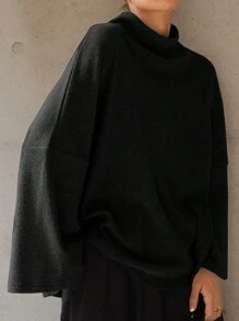 FRIFUL Camiseta holgada de cuello alto parcial con forro térmico, atuendo cálido para la temporada de otoño