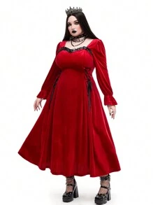 Whyspr Gotische stijl fluwelen getailleerde Halloweenjurk, slanke pasvorm