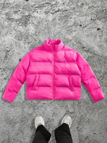 Manfinity VCAY 1 件男士 Y2K 服装趣味基本款休闲宽松时尚高街复古风格粉色短款上衣保暖厚实男士冬季外套秋装万圣节服装万圣节睡衣搭配时尚干净修身 - 白色 - 查看 1