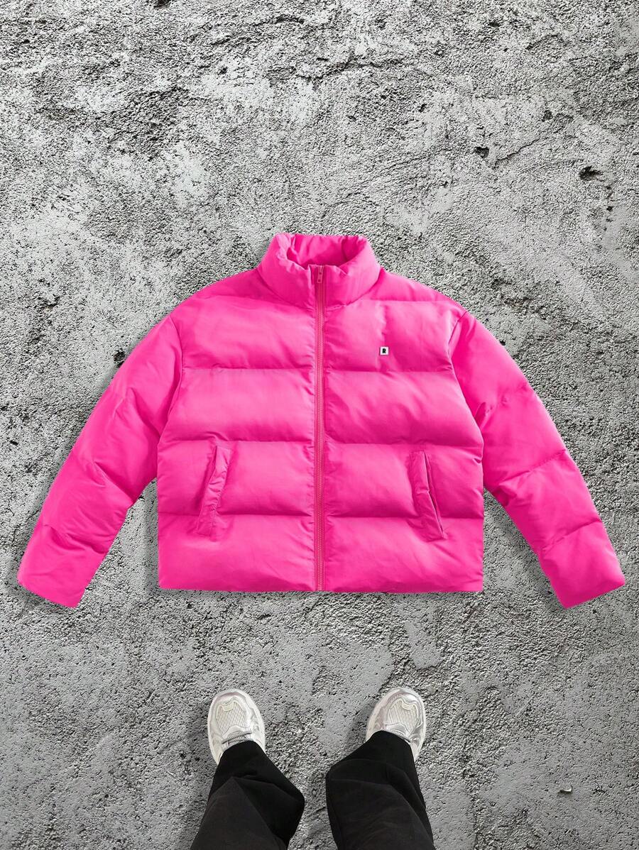 Manfinity VCAY 1 件男士 Y2K 服装趣味基本款休闲宽松时尚高街复古风格粉色短款上衣保暖厚实男士冬季外套秋装万圣节服装万圣节睡衣搭配时尚干净修身 - 白色 - 查看 1