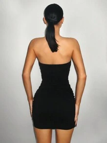 SHEIN ICON 女式金属装饰开领修身无袖连衣裙 - 黑色 - 查看 3