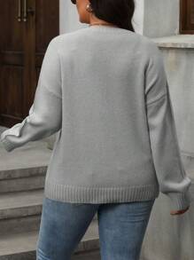 SHEIN LUNE Plus Size Casual Animal Pattern Drop Shoulder Sweater, Herfst/Winter