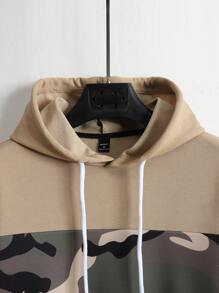 Manfinity Homme Men's Camo Print Patchwork Long Sleeve Simple Hoodie Sweatshirt - Brown - View 4