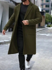 Manfinity Mode Cappotto invernale casual da uomo a doppio petto, a tinta unita, per l autunno / inverno