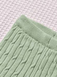 SHEIN Bộ 2 món áo len dệt kim cổ Peter Pan tay dài cho bé gái, rộng rãi, thoải mái - màu xanh lá - Xem 3