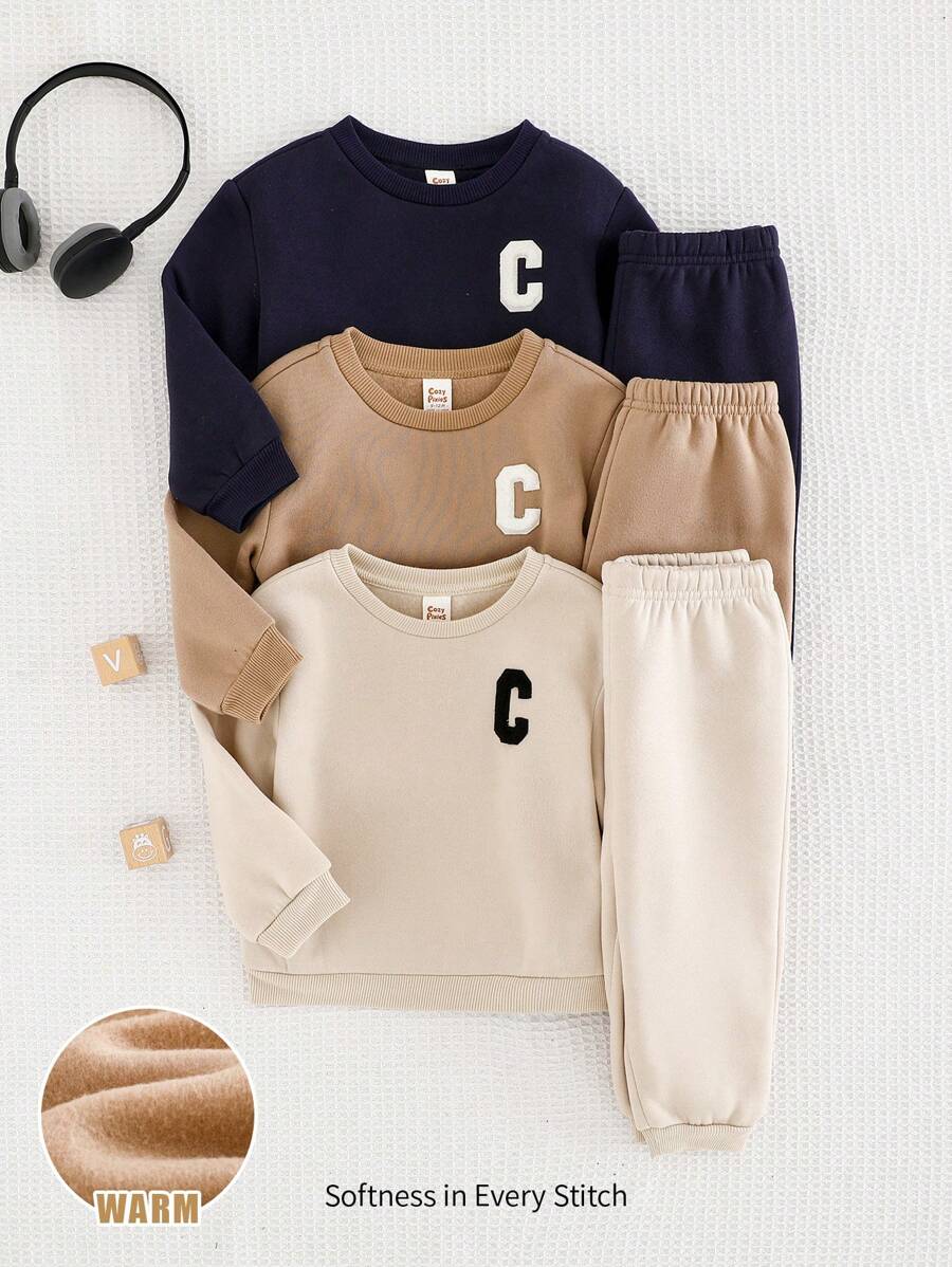 Cozy Pixies Set da 6 pezzi Body e pantaloni con stampa a lettere in maglia morbida per bambini maschi, completo invernale