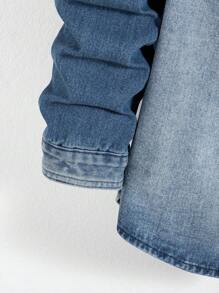 Manfinity Homme 1pc Men Casual Everyday Button-Up Washed Denim Shirt, Autumn - Dark Wash - View 3