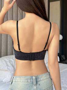 DAZY Seamless Knit Underwire-Free Bra With Silver Silk Thread Lingerie For Women - Black - View 2