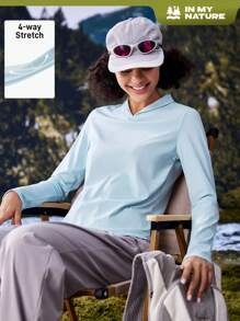 In My Nature Maglietta a maniche lunghe con collo morbido e alta elasticità da donna, adatta per campeggio, trekking, pendolarismo in città, colore blu - Blu - Visualizzare 1