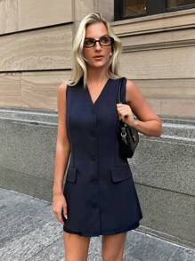 Forever 21 秋冬女式海军蓝/西装连衣裙/皇家蓝女装/镂空服装/商务休闲女装/优雅女装/高挑/返校节/感恩节女装/优雅连衣裙/连衣裙背心