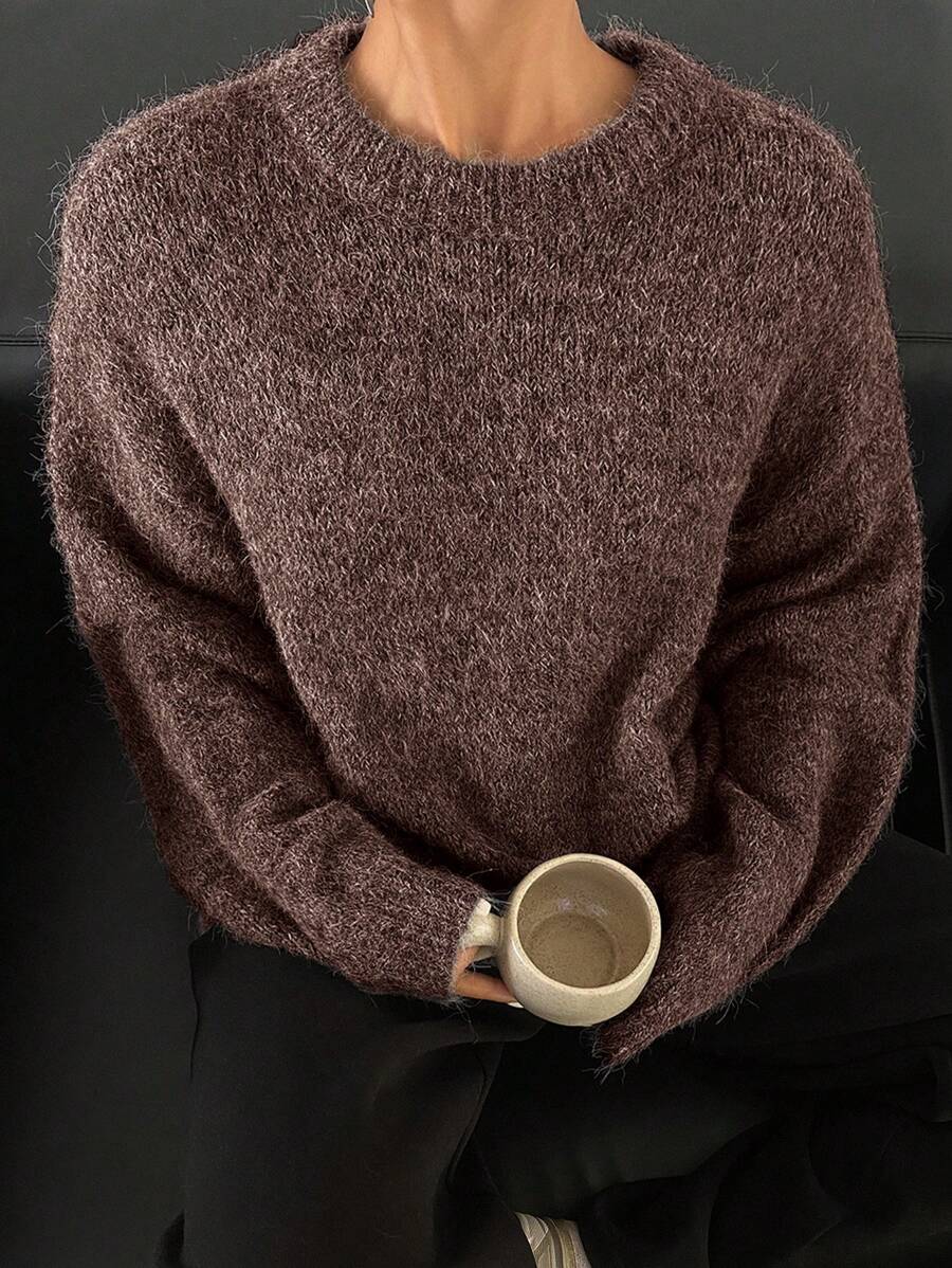 DAZY Women's Loose Fit Crew Neck Long Sleeve Plain Sweater,Long Sleeve Tops,Fall Women Clothes - Coffee Brown - View 1