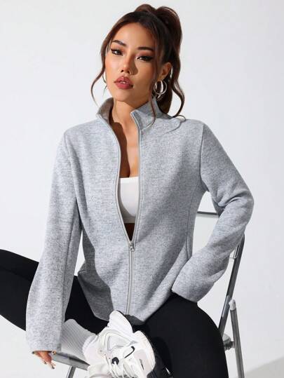 Easithlete Casual Comfortable Solid Color Stand Collar Sports Jacket