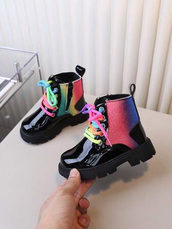 1 Pair Colorful Fashion Boots For Girls, Children's Winter Plush Warm Outdoor Casual Shoes, Infant Soft Bottom Anti-Slip Toddler Shoes