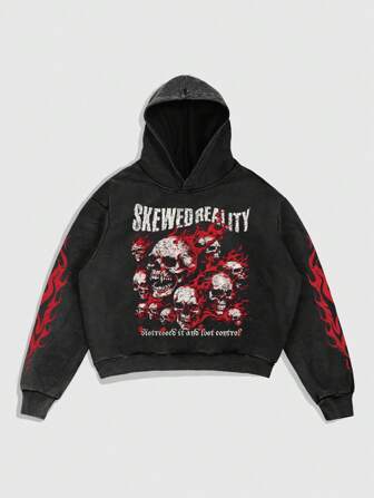 Street Life Felpa con cappuccio casual con stampa di fiocchi di neve e lettere