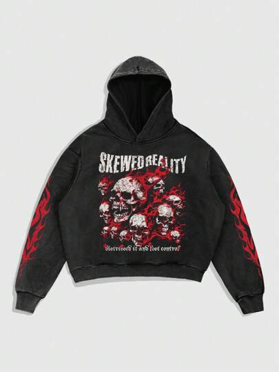 Street Life Sudadera con capucha informal con estampado de copos de nieve y letras