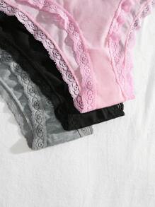 3pcs/Pack Comfortable Contrast Lace Letter Waistband Triangular Briefs - Multicolor - View 3