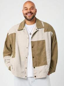 Manfinity VCAY Chaqueta casual de manga larga con empalme tejido para hombres de talla grande, para otoño e invierno - Caqui - Ver 6