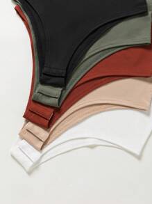 INAWLY 5 pièces/set body en couleur unie manches courtes, style décontracté, grandes tailles