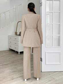 EURMUSE Grey Long Jacket And Straight Pant Two Pieces - Beige - View 2