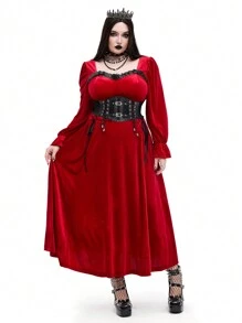 Whyspr Gotische stijl fluwelen getailleerde Halloweenjurk, slanke pasvorm