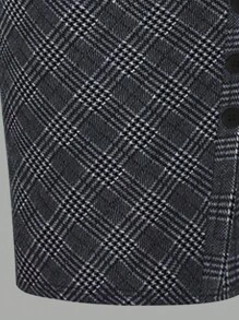 EARO 大码女式休闲复古法式百褶裙，高腰弹力腰修身格子裙，优雅宽松OL通勤裙，适合春秋季穿着，黑色 - 黑色 - 查看 3