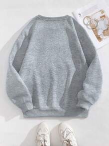 INAWLY Women's Casual Solid Color Round Neck Drop Shoulder Loose Sweatshirt, Autumn,Long Sleeve Tops Graduation,Back To School Outfits,Graduation,Teacher Outfits For Women,Back To School