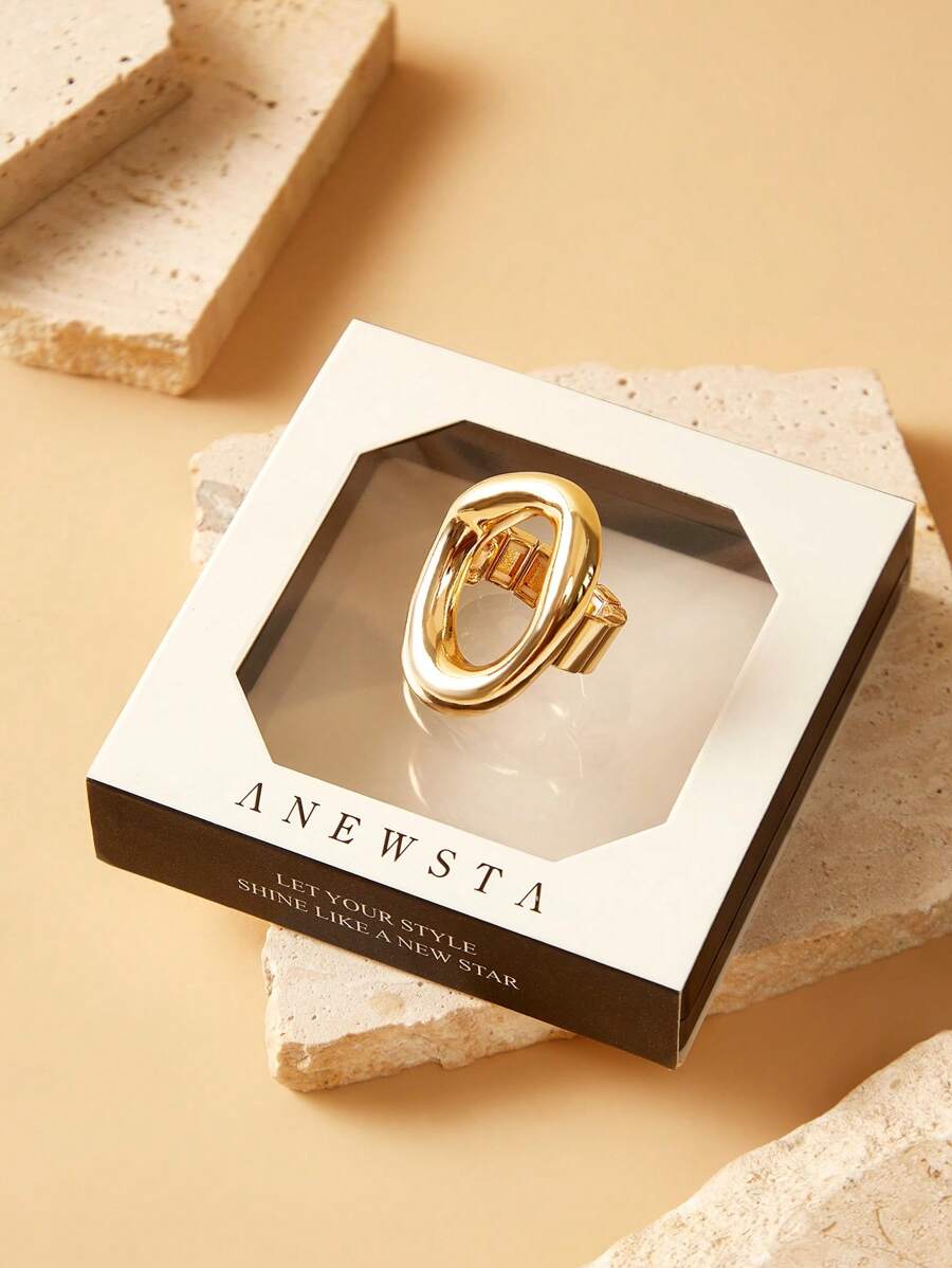SHEIN X Lucía Bellido Anewsta 不对称镂空反光个性戒指，欧美风格