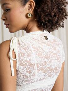 AiiRZ Lace Sheer Ruched Detail Crop Top - Apricot - View 3