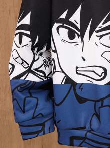 SHEIN Moletom infantil com estampa de anime japonês, ideal para ir ao trabalho, escola, uso casual diário, esportes, primavera/verão/outono/inverno. Pode ser combinado com jardineiras, shorts, casacos e cardigãs vermelhos/marrons. - Laranja - Ver 5