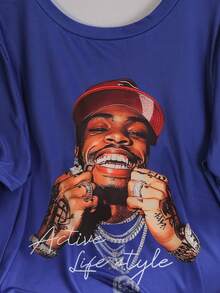 2 件青少年男孩圆领图案印花短袖上衣和短裤休闲套装 - 藏蓝色 - 查看 5