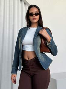 Women Casual Washed Denim Jacket With Frayed Edges, Spring/Autumn Christmas Clothes Women Thanksgiving Outfit Women Thickened Denim