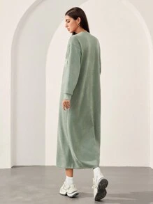 Mulvari Women Casual Letter Print Crew Neck Long Sleeve Sweatshirt, Versatile Design - Army Green - View 6