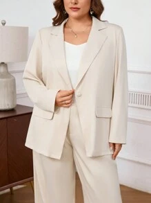 SHEIN Privé Conjunto de blazer y pantalón de talla grande de 2 piezas para mujer, de ajuste holgado, de estilo elegante y minimalista, en color albaricoque, apto para usar en múltiples estaciones - Albaricoque - Ver 6