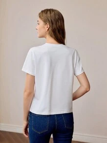 MOTF PREMIUM RHINESTONE DETAIL SHORT SLEEVE TEE - White - View 5