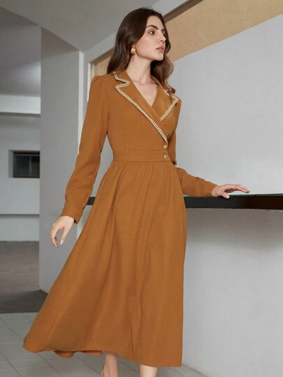 SHEIN Black Friday x Star Picks Aveloria Modichic French Elegant Lapel Collar Waist Fitted Women Dress For Autumn Fall
