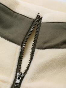 FRIFUL Damen modische Farbblockjacke mit Reißverschluss-Kragen, geeignet für Herbst/Winter Damenmäntel - Beige - Übersicht 6