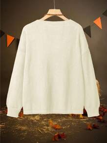 SHEIN LUNE Plus Size Women's Eyeglass Pattern V-Neck Long Sleeve Sweater, Autumn/Winter Knit Pullover Fall Outfit