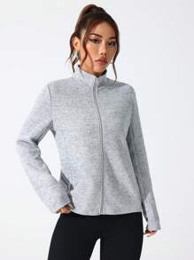 Easithlete 休闲舒适纯色立领运动夹克 - 淺灰色 - 查看 3