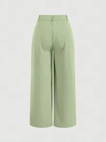 SHEIN MOD Quần ống đứng màu trơn cỡ lớn thường ngày, thích hợp để đi làm - màu xanh lá - Xem 2