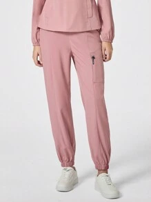 TaskEZ Solid Color V-Neck Long Sleeve Pocket Casual Nursing Uniform Scrub Top - Dusty Pink - View 6