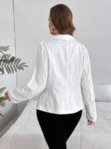 SHEIN Privé 大码女式白色纹理提花传统领西装外套 - 白色 - 查看 4