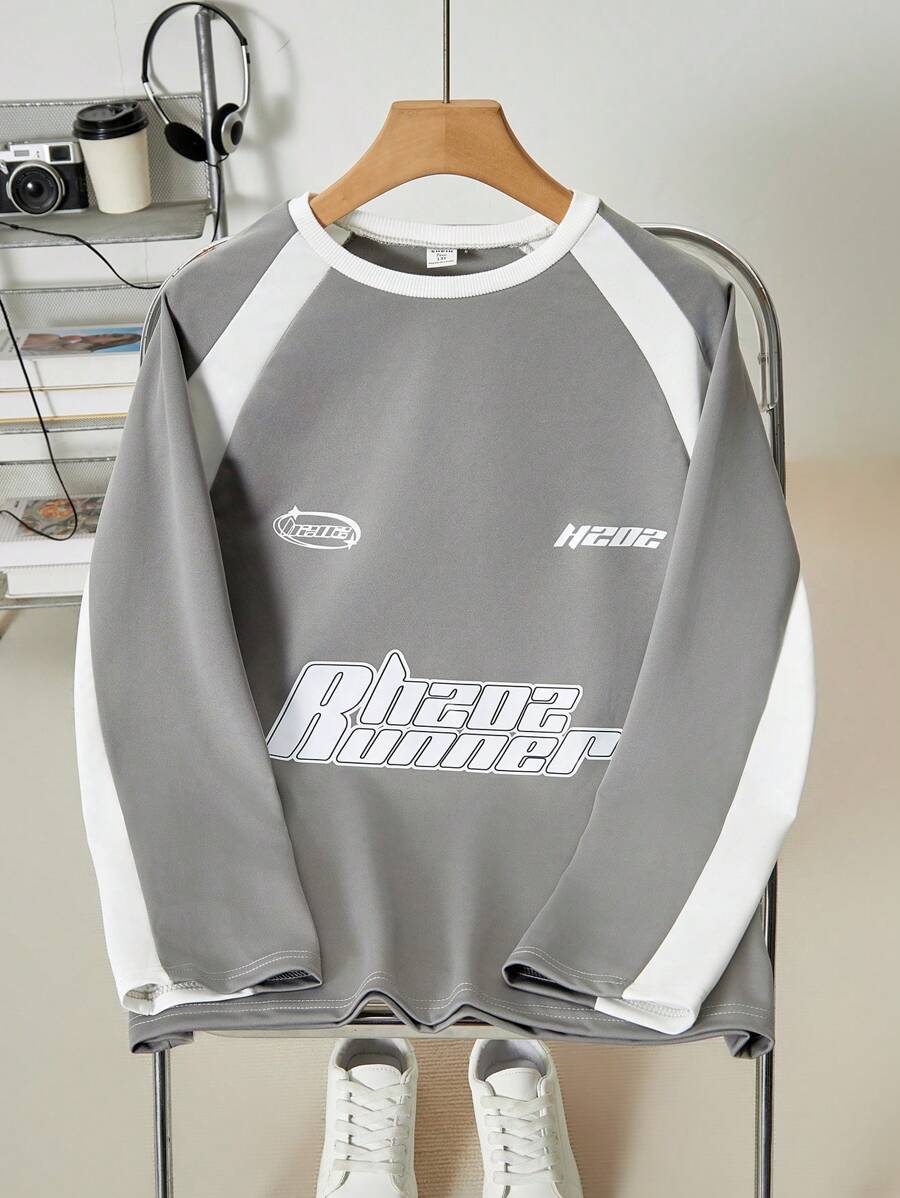 SHEIN 青少年男孩拼布针织套头衫 - 灰色 - 查看 1