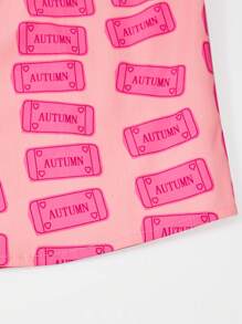 Tween Girls All Over Print Turn-Down Collar Jacket, Fashionable Street Style, Autumn - Hot Pink - View 6